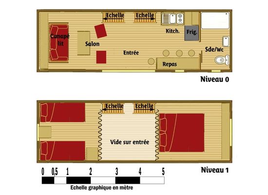 location-week-end-et-vacances-oleron Plan de la tiny house chambres enfants et parents avec terrasse